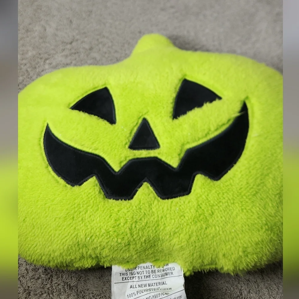 Pumpkin Shaped Halloween Faux Shearling Pillow Green - Hyde and EEK! Boutique